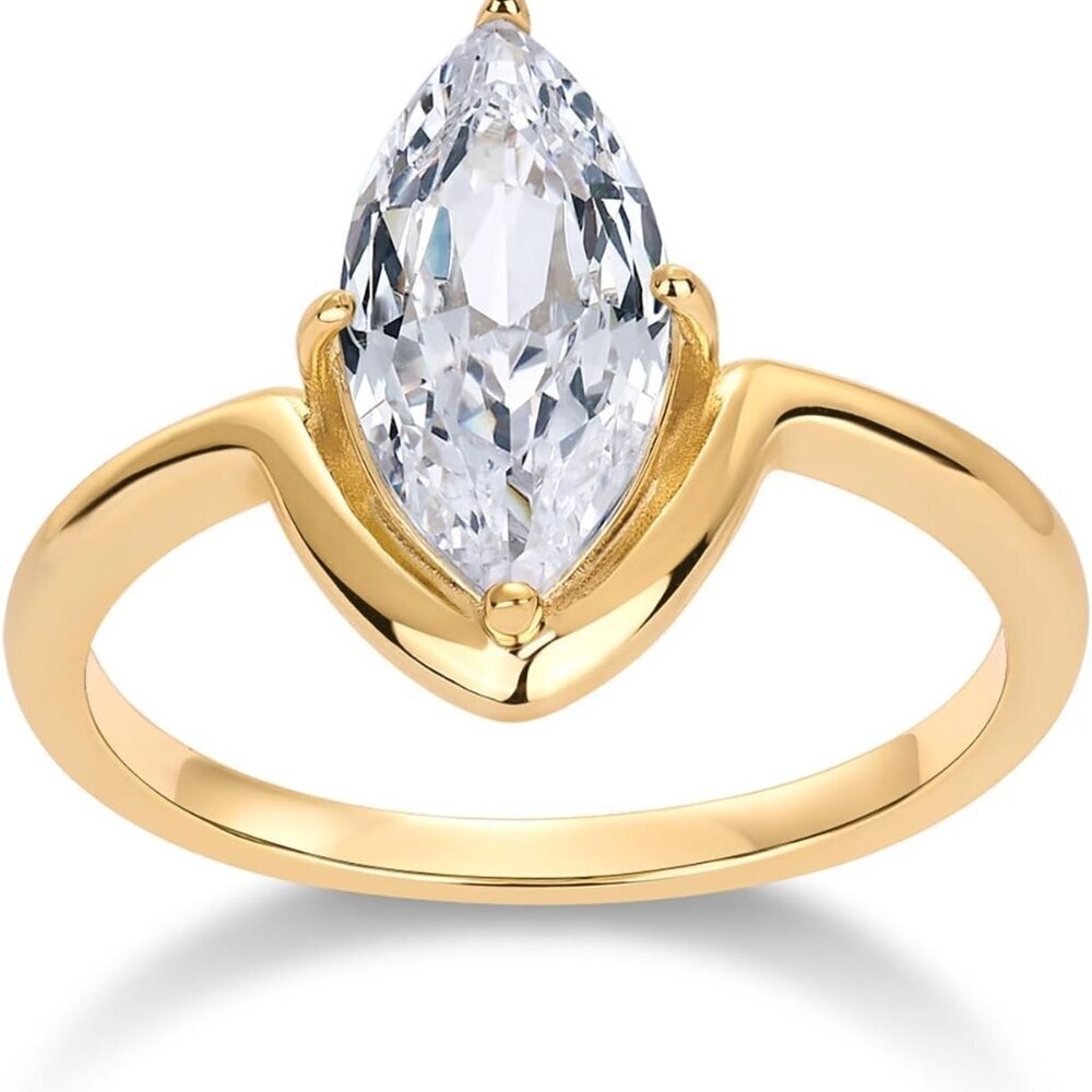 14K Gold Plated Marquise Engagement Ring 1.5CT Cubic Zirconia Bridal Women